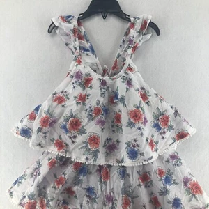 Peek Floral Top Girls XL (12) White Floral Multi Tiered Layered Ruffle Straps - Picture 1 of 9