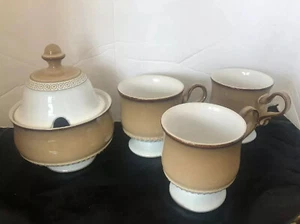 Denby Seville England Sugar Bowl Cup Dome Lid Brown Ceramic 3 Coffee Cups Mugs - Picture 1 of 10