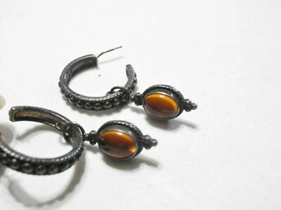 复古纯银环状耳环带琥珀饰品 — 第 1/4 张图片