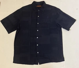 Tori Richard Mens Shirt Large Navy Blue Silk Blend Hawaiian Casual Button Up - Picture 1 of 9