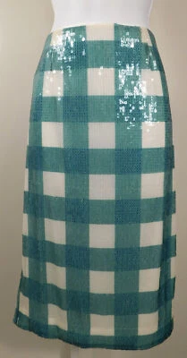 Falda recta Brooks Brothers nueva con etiquetas verde blanco lentejuelas a cuadros talla 6 (... Foto 1 de 4