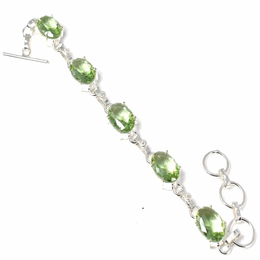 Pulseras de joyería de plata de ley 925 hechas a mano con piedras preciosas de amatista verde talla 7-8 Foto 1 de 1