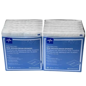 Medline 100 Stück Vlies Gaze Abflussschwämme 4""x4"" 2 Schachteln 25 Packungen mit 2 Stück - Bild 1 von 6
