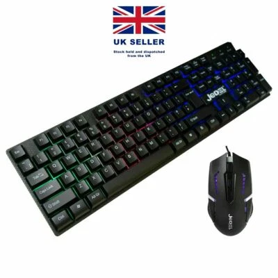 Gaming Keyboard And Mouse Set Rainbow RGB LED USB For PC Laptop Xbox One PS4 UK - Image 1 of 4
