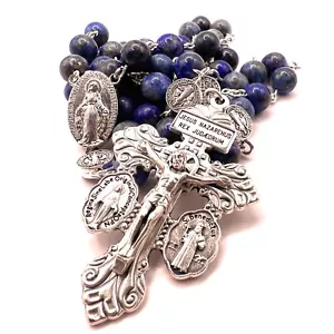 Handgefertigt in Schottland Lapislazuli Sterlingsilber 925 Stahl Begnadigung Rosenkranz Geschenk - Bild 1 von 11
