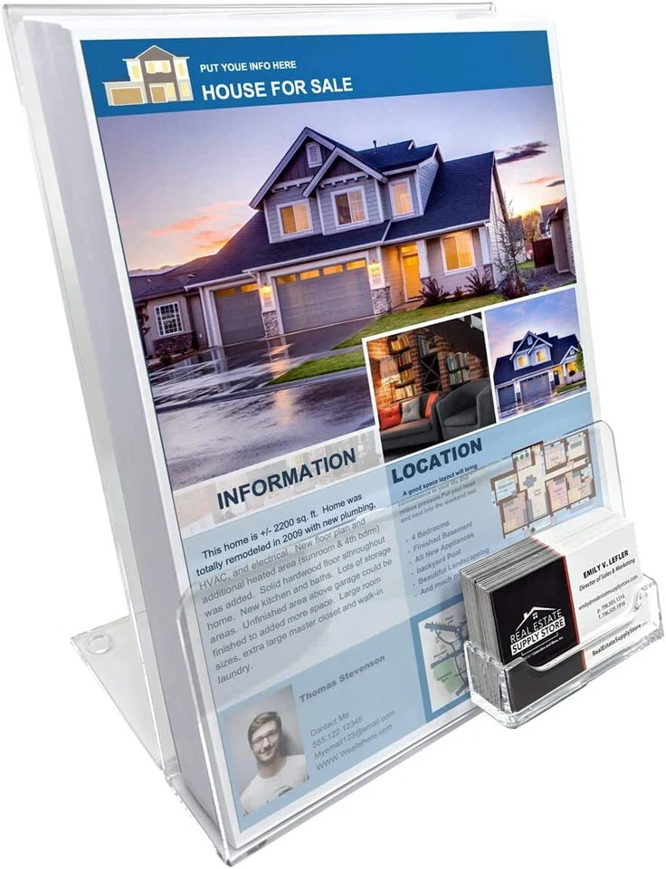 Clear Acrylic Brochure Holder with Business Card Pocket (Single, 2 Pk, or 10 Pk) - Image 1 of 4