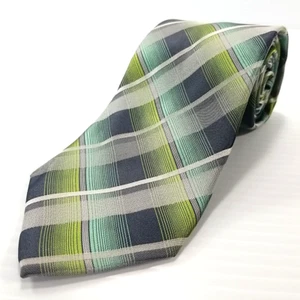 Van Heusen Luxury Tie Green Gray Plaid Woven Silk Necktie 59" x 3.5" Ships Fast! - Picture 1 of 7