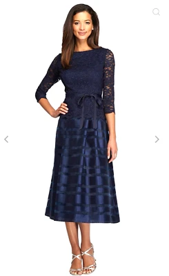 Vestido de cóctel Alex Evenings para mujer talla 20W longitud té línea A encaje corpiño azul marino Foto 1 de 4