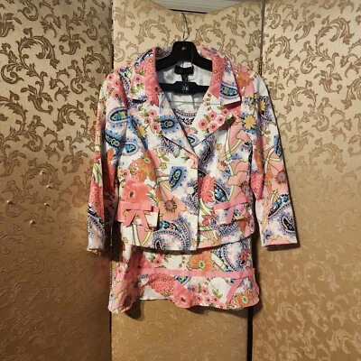 Rickie Freeman Teri Jon Blanco Rosa Multicolor Floral Falda Traje Talla 12 Foto 1 de 4
