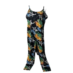 Womens 3X Romper Roma Concept Black Sleeveless Dragons and Japanese Lettering - Picture 1 of 12