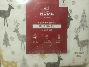 JCP Home Kids Heavyweight Flannel Sheet Set Reindeer Winter Twin  - Picture 1 of 2