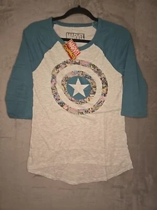 Camiseta de bolsillo Marvel Comics pequeña blanca Capitán América Maravilla para mujer - Imagen 1 de 7
