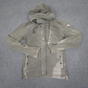 G Star jacket mens SMALL Grey Raw Denim Military hooded long sleeve size S - Picture 1 of 13