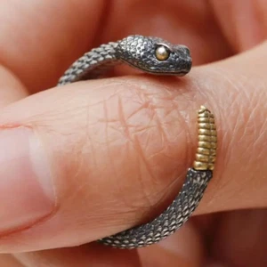 Rattle Snake Open Ring Jewelry Predator Animal Reptile Adjustable Resizable - Picture 1 of 7