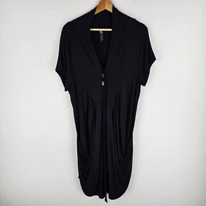 Taking Shape Tunic Top Womens S Black Draped Button Front Asymmetric Hem Stretch - Picture 1 of 8