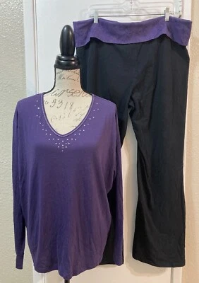 Juego de 2 pijamas APT 9 piezas negro púrpura bling manga larga talla XXL Foto 1 de 4