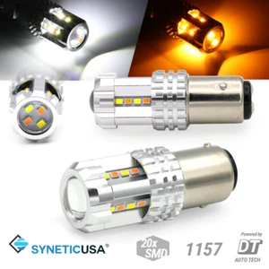 Syneticusa White/Amber 1157 LED DRL Switchback Turn Signal Parking Light Bulbs - Picture 1 of 6