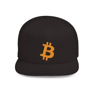 Bitcoin Logo Flat Bill Snapback Hat, Crypto BTC Snapback Cap, Cryptocurrency Hat - Picture 1 of 16