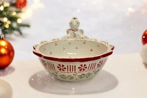 Temptations Presentable Angel Holly Ceramic Christmas Candy Nut Dish .5 Qt - Picture 1 of 9