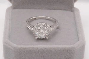 Halo Moissanite Engagement Ring 14k White Gold Plated 2.50 Carat Round Cut VVS1 - Picture 1 of 5