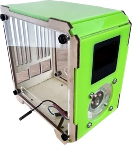 Lime Green Raspberry Pi Case Desktop Mini Tower, OLED, Fan, Pi 3B/Pi 4/Pi 5 - Afbeelding 1 van 9