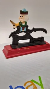 Vintage Nutcracker Cast Iron Red Wooden Base 7 1/2" - Picture 1 of 4