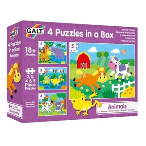 Galt 4 Puzzles in a Box - Animals Puzzle 18mths+ 1 x 2 pc, 1x 3 pc, 1 x 4pc,1 x 