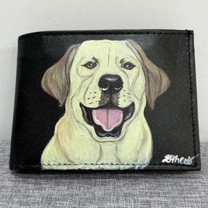 Labrador Retriever Hand Painted Bifold Billford Wallet Handcrafted Black Leather - Picture 1 of 6