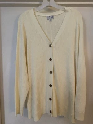 Joan Rivers 经典系列 V 领纽扣前开衫毛衣象牙色 XL — 第 1/4 张图片