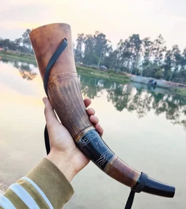 Ox Horn Genuine Battle Horn Handcrafted Viking Trumpet Cosplay blow Ancient Horn - Picture 1 of 6