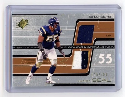 2001 Upper Deck SPx Winning Materials Junior Seau Game Used Dual Patch /750 HOF - Image 1 of 2