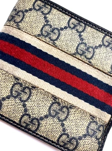 GUCCI VINTAGE GG SUPREME WEB CHERIE INTERLOCKING LEATHER PVC WALLET BIFOLD BEIGE - Picture 1 of 24