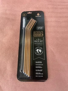 Manna Edelstahl wiederverwendbare Trinkhalme und Reinigungsbürste 5 Stück Set - Bild 1 von 2