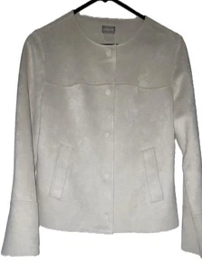 Chico's Faux Scuba Wildleder Vanille Creme Jacke Gr. 0 (US 4-6) Druckknöpfe - Bild 1 von 8