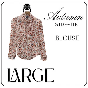 Kontrol Blouse Womens Large White Floral Side Tie Autumn Light Long Sleeve Shirt - Picture 1 of 4