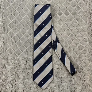 100% Silk Burberry Navy and Gray Striped Logo Tie - Picture 1 of 10