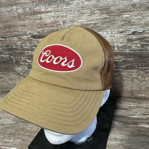 Men's Coors Banquet Beer Canvas Embroidered Red Logo Baseball Tan Trucker Hat - Picture 1 of 7