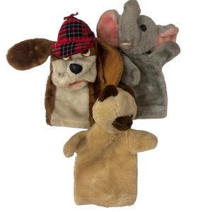 Dankin 1978–1980 Plush Hand Puppet Lot Dog Elephant Cat 10” Korea Vintage Child - Picture 1 of 11