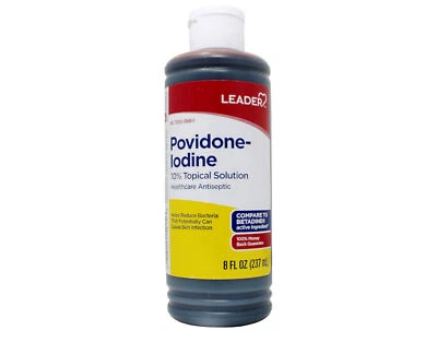 Leader Povidone Yodo Solución Tópica 10%, 8 OZ - para Prevención de Infecciones Foto 1 de 4