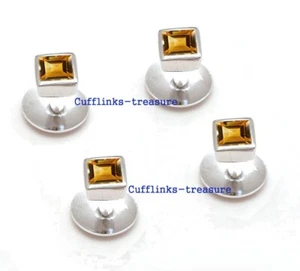 Natural Citrine Gemstone with 925 Sterling Silver Tuxedo Men's Buttons set #7289 - Picture 1 of 3