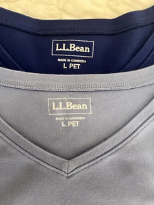 LOT OF 2 WOMENS LL BEAN 3/4 SLEEVE COTTON SHIRTS TOPS SZ L PET LIGHT & DARK BLUE - Picture 1 of 12