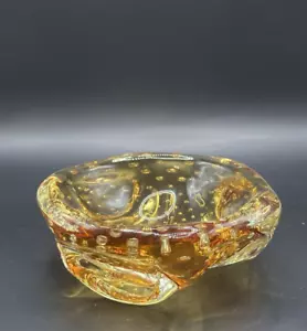 Vintage MCM Carlo Scarpa Murano Bullicante Bernstein gelb überbackene Schale 60er Jahre LEUCHTET! - Bild 1 von 5