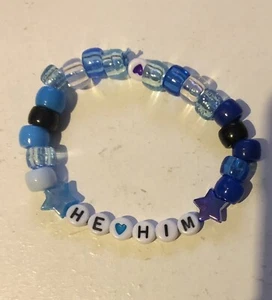 He/him pronoun beaded kandi bracelet - Picture 1 of 2