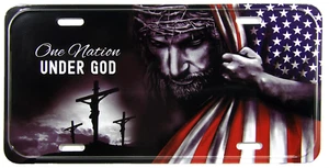 One Nation Under God Vanity Decorative Novelty License Plate Tag Jesus US Flag - Picture 1 of 2