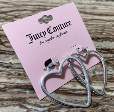Brincos de argola de coração de prata 38 mm Juicy Couture Jewelry - Imagem 1 de 4