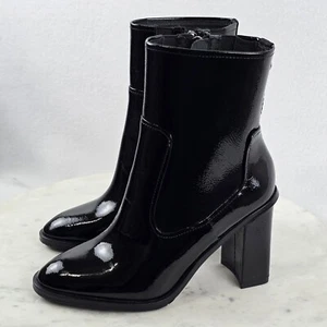 $298 Donald Pliner Sz 6 Maymici Black Shiny Patent Leather Ankle Boots Fairygoth - Picture 1 of 24