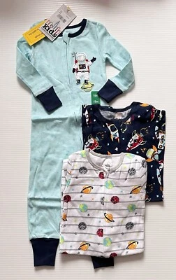 NEW Kids Headquarters 18M Baby Set of 3 Space Theme 1-pc Cotton Pajamas No Feet — 第 1/4 张图片