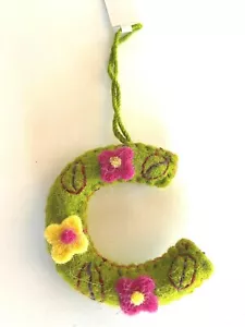 Wool Felt Embroidered Appliqued Alphabet Letter "C" Initial Ornament Boho Design - Picture 1 of 4