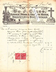 BRACKLEY & BUCKINGHAM COLES STONE MASON VINTAGE BILLHEAD 1933 FUNERALS DEATH   - Picture 1 of 1