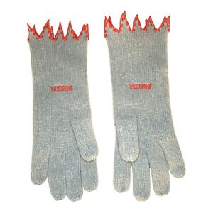New Vintage MOSCHINO Angora & Lambswool Gloves.  Blue With Red Trim. 